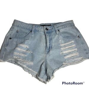 Blackheart High Rise Short Jean Shorts Lightwash, Shredded Juniors Size 3